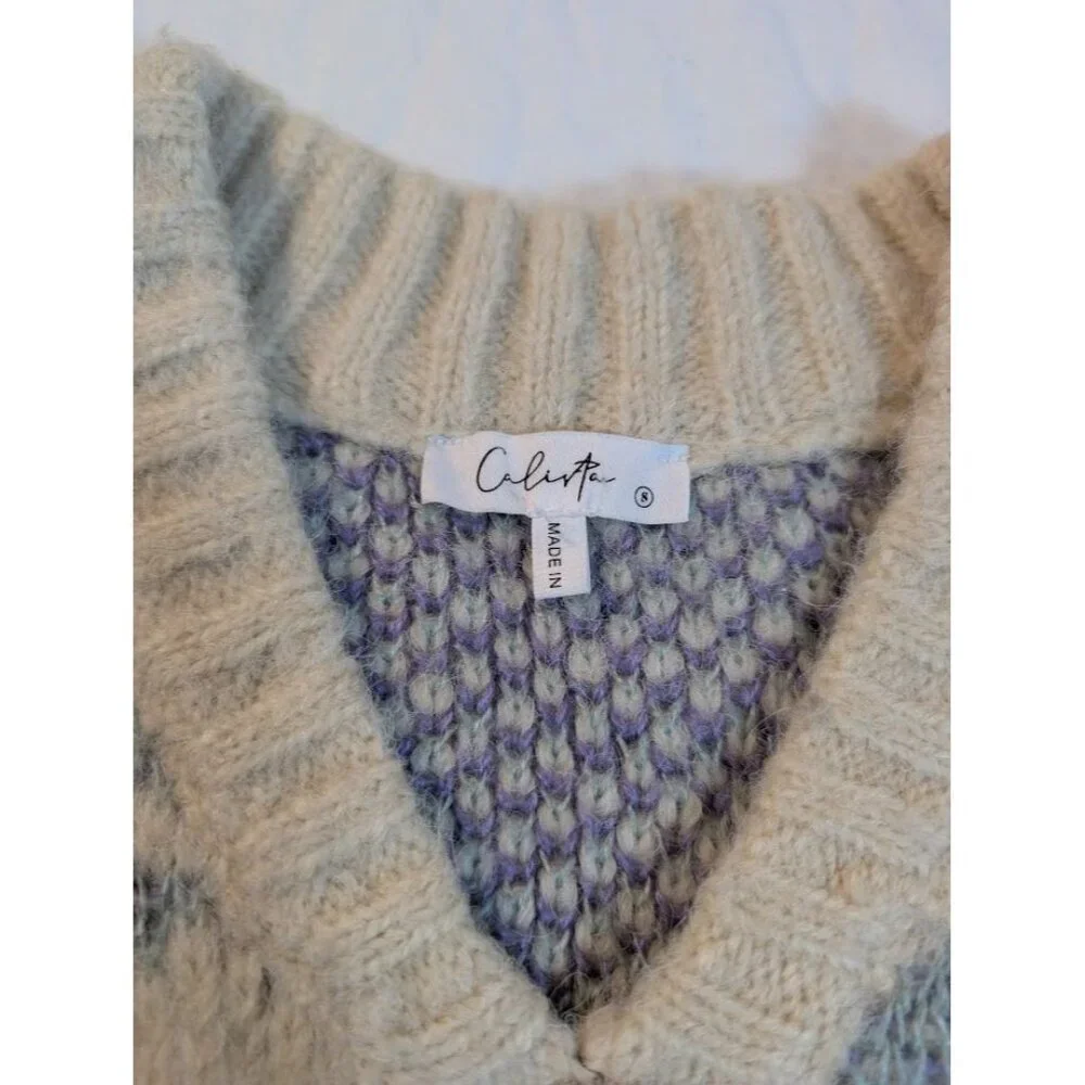 Calirta women's sz small floral v neck sweater vest white purple green pink SW6 - Picture 2 of 6